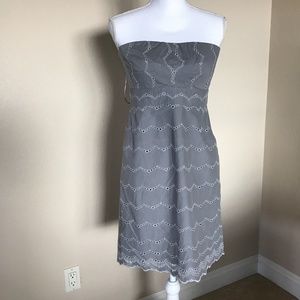 J. Crew Strapless Grey Eyelet Dress 6